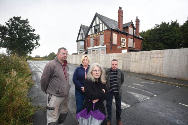 Andrew Coward, Joanne Cooper and councillors Emma Ellison and Rob Fail outside the Burn Naze pub back in October