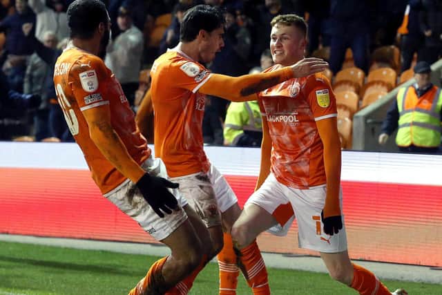 Sonny Carey celebrates scoring for Blackpool last weekend