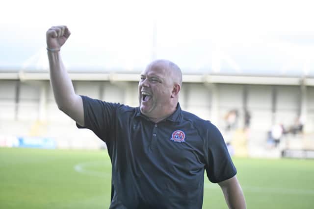 AFC Fylde manager Jim Bentley hopes to be celebrating this afternoon Picture: Steve McLellan