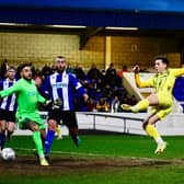 Nick Haughton fires home Fylde's first equaliser at Chester
Picture: STEVE MCLELLAN