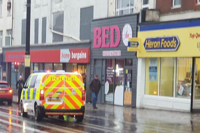 Police and paramedics at the scene outside Home Bargains in Talbot Road, Blackpool this afternoon (Thursday, December 30)