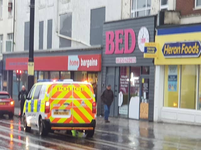 Police and paramedics at the scene outside Home Bargains in Talbot Road, Blackpool this afternoon (Thursday, December 30)