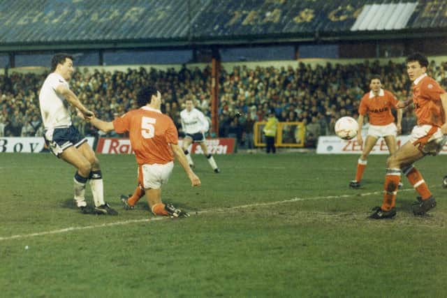 Paul, far left, scoring for Spurs in the FA Cup in 1991 against his old team Blackpool