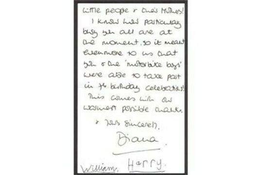 The letter signed by Princess Diana, Prince William and Prince Harry