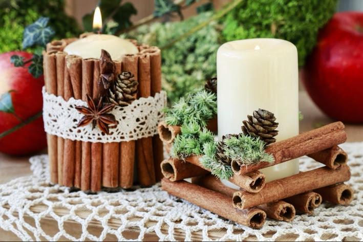 Nothing screams Christmas more than a cosy evening with candles lit. Bring the festive scent of cinnamon into the mix by making your own cinnamon stick candle holder.
Secure cinnamon sticks around a candle with a rubber band, then tie with festive themed ribbon or twine. The candles also make the sweetest-smelling, rustic centrepiece.