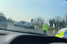 A woman was taken to hospital after a car crash on Amounderness Way in Cleveleys. (Photo by: Hannah Bailey)