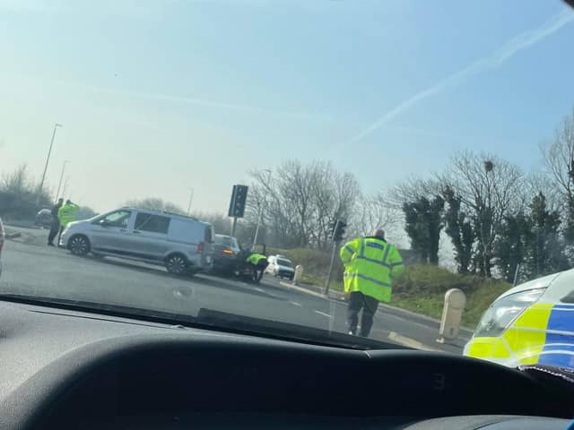 A woman was taken to hospital after a car crash on Amounderness Way in Cleveleys. (Photo by: Hannah Bailey)