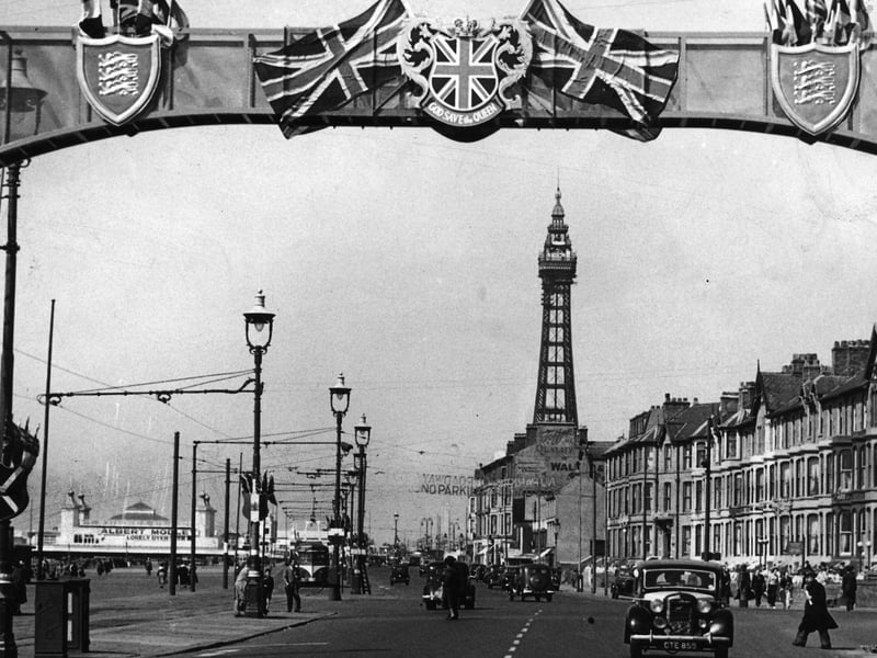Decorations on Blackpool Promenade to celebrate the Coronation of Queen Elizabeth II on June 2 1953