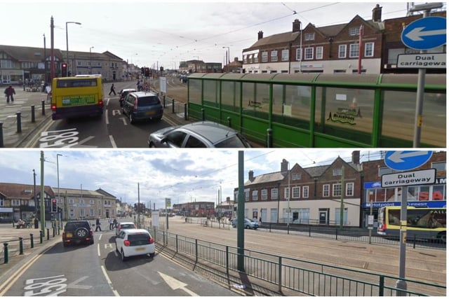 The biggest change in this Cleveleys scene at the Victoria Road junction is the disappearance of the tram stop. That was due to a revamp of the lines a few years back. HSBC Bank has gone and so has Forsyth's (just behind the dual carriageway sign)