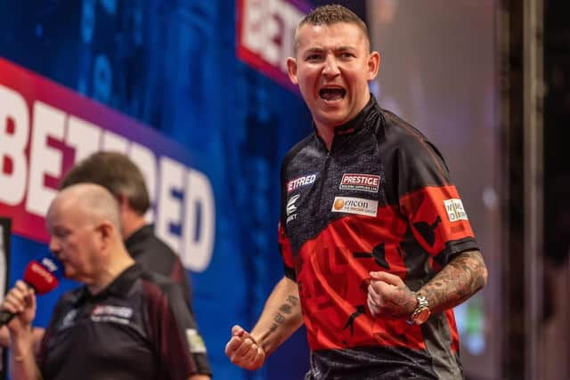 Nathan Aspinall reached the last four of the Betfred World Matchplay in Blackpool in seeing off Chris Dobey Picture: Taylor Lanning/PDC