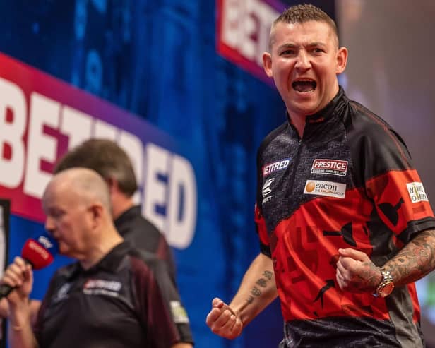 Nathan Aspinall reached the last four of the Betfred World Matchplay in Blackpool in seeing off Chris Dobey Picture: Taylor Lanning/PDC