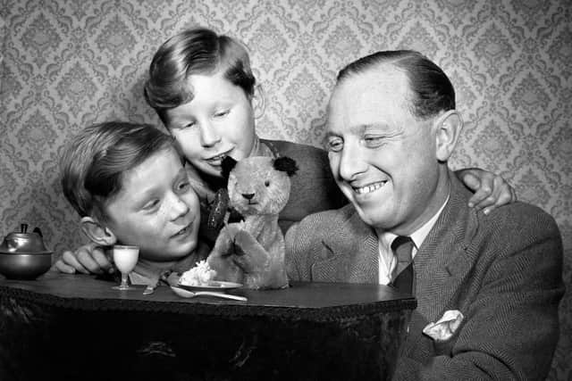 Sooty creator Harry Corbett with Sooty and sons David, nine, and Peter (better known as Matthew Corbett), aged six. Photo by PA.