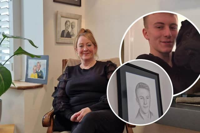 Joanne Hargreaves-Doherty, and inset: James Doherty who took his own life in 2016.