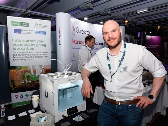 Johnny Reay with a 3D printer from Manchester Metropolitan University at Lancashire Business Expo 2022. Photo: Kelvin Stuttard