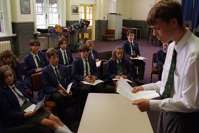 Highfield High School pupil Anthony Warren reading out poems during national poetry day in 1996