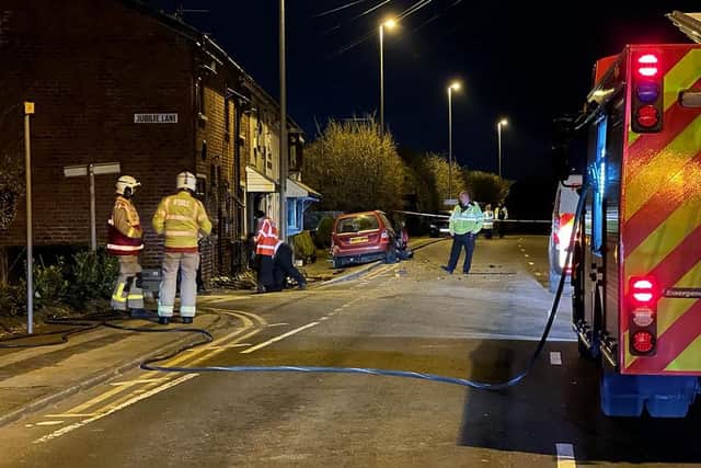 The scene of the crash in School Road, near the junction with Jubilee Lane, in Blackpool last night