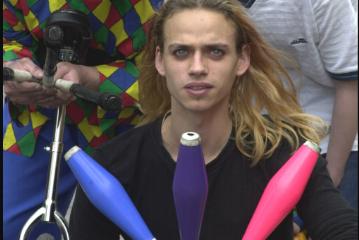 Juggler Sam Humphrey in Doncaster Town Centre on April 24, 2000.