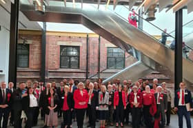 The winning Labour group after the count at Blackpool's Winter Gardens