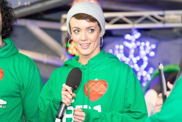 Strictly dancer Lauren Oakley speaks to the crowd ahead of the official opening of Christmas by the Sea in Blackpool. Photo: Kelvin Lister-Stuttard
