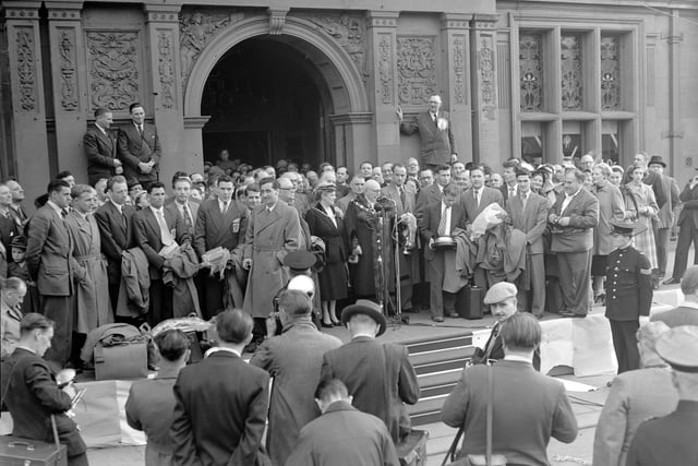 The winning team on the steps of Blackpool Town Hall