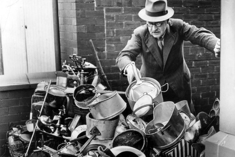 Pots and pans became aircraft parts in wartime Blackpool. This was in Woodstock Gardens in July 1940