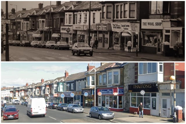 Top was how Dickson Road looked in 1989 and in September 2022. The Wool Shop has been taken over by a Thai takeaway