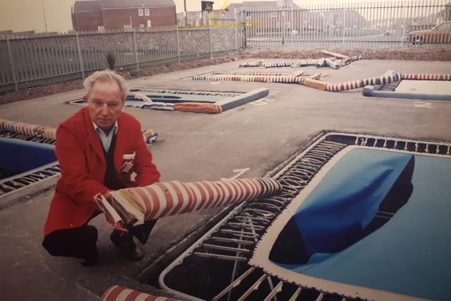 John Mullen highlights damage to trampolines at Anchorsholme Park in April 1996