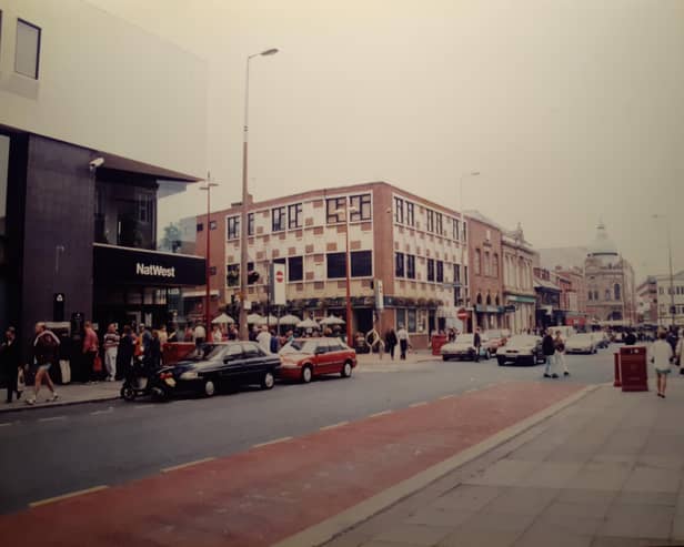 This scene looks down Corporation Street towards the Grand Theatre. The entrance to Birley Street is on the left. This was possibly mid-90s. Note the queue to the cash machine at the Nat West