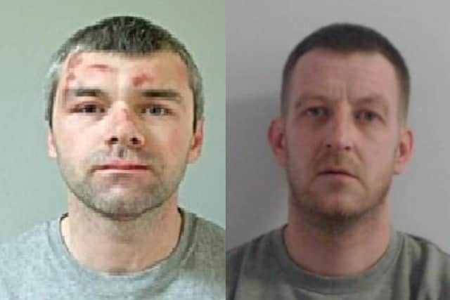 Owen Brady (left) and Alex Rigby (right) are wanted in connection with a residential burglary in the Thornton-Cleveleys area (Credit: Lancashire Police)