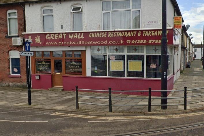 Great Wall / 29 - 33 Bold Street, Fleetwood FY7 6BW / Google reviewers have scored the business 4.2 stars out of 5.