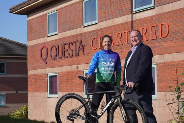 Blackpool cyclist Lizzie Hermolle and Questa managing director Anthony Hoskisson.