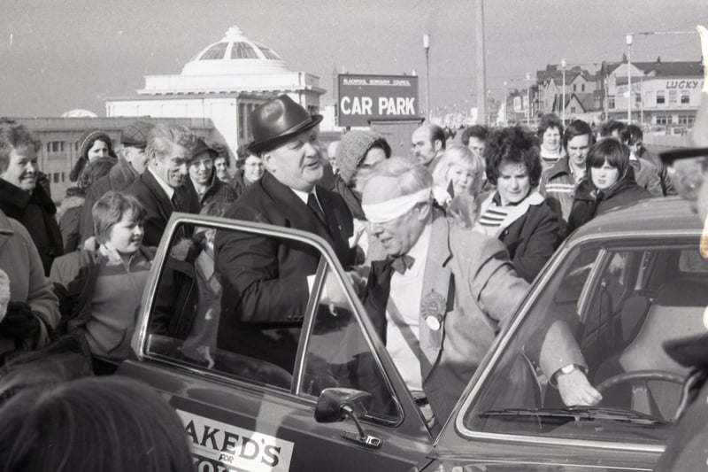 Imagine doing this these days?? Blackpool magician Harry Dewhurst reckoned he knew the route along the resort's seafront so well he could drive it with his eyes closed. So he went one better and blindfolded, with a bag on his head, he broke all records by driving just under two miles from North Pier to The Casino, Pleasure Beach in about half an hour!