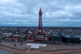 Blackpool Tower lit up pink for a gender reveal