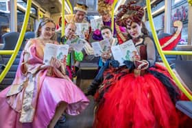 The Grand’s star-studded panto cast hopped onto a Sleeping Beauty branded double decker bus outside the theatre to officially launch this year’s literacy partnership with a sprinkling of fairytale magic from the Sleeping Beauty herself and lots of madcap antics from Steve Royle as Silly Billy!