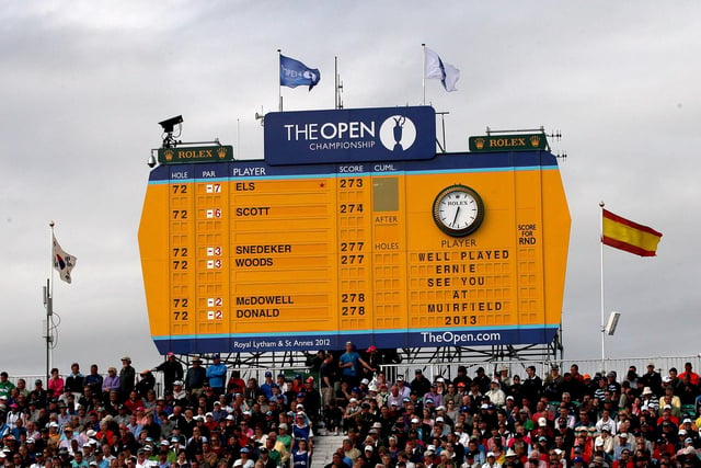 The scoreboard pays tribute to South Africa's Ernie Els after he won the most recent Open Championship to be held at Royal Lytham and St Annes Golf Club 10 years ago