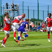 Joe Garner scores for Fleetwood against Halifax  Picture: ADAM GEE