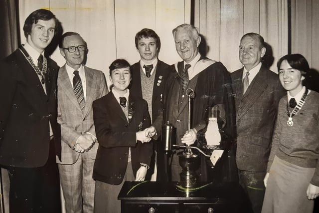 The caption on the back of this photo from 1984 mentions headteacher George Halliday, pictured centre, who was head from 1958 to 1980. But there's no more info. Can anyone remember what it was about?