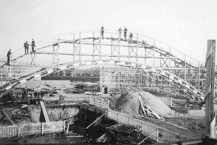 The Big Dipper under construction - It is situated on the site of the Switchback Railway which was one of the first rides to open at the Pleasure Beach