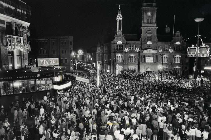 The scene at the switch-on in 1982, picture taken of the crowds from Jenks Bar in Talbot Square