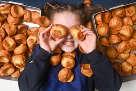 Yorkshire Pudding Day at Flakefleet Primary School. Pictured is deputy head girl Skye Taylor.