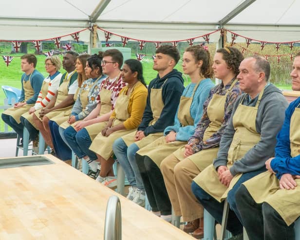 The new bakers in the Great British Bake-Off tent. From left, Josh, Nicky, Amos, Cristy, Dana, Rowan, Saku, Matty, Tasha, Abbi, Keith, Dan (Picture: Channel 4/Love Productions/Mark Bourdillon)