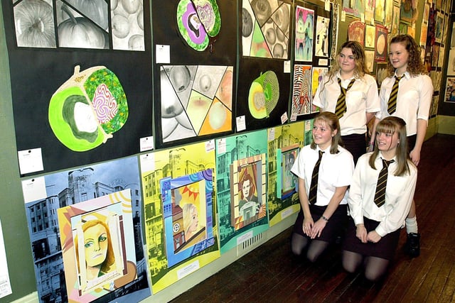 Young Seasiders at Grundy Art Gallery - Tara Wilkinson (left) and Jenna Young, with (front) Holly Thomason (left) and Lucy Croston