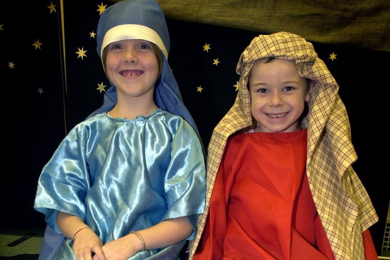 Nativity at Thames Primary School. Pic shows Grace Talbot (7) and six year-old Graham Knight as Mary and Joseph