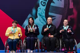 Justine Moore (extreme right) on the podium in Cardiff (photo: Luke Simcock/LSMEDIA)