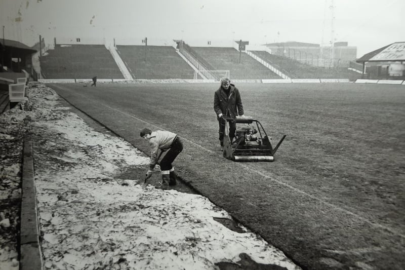 Shovelling the snow and getting the pitch ready on December 30 1981