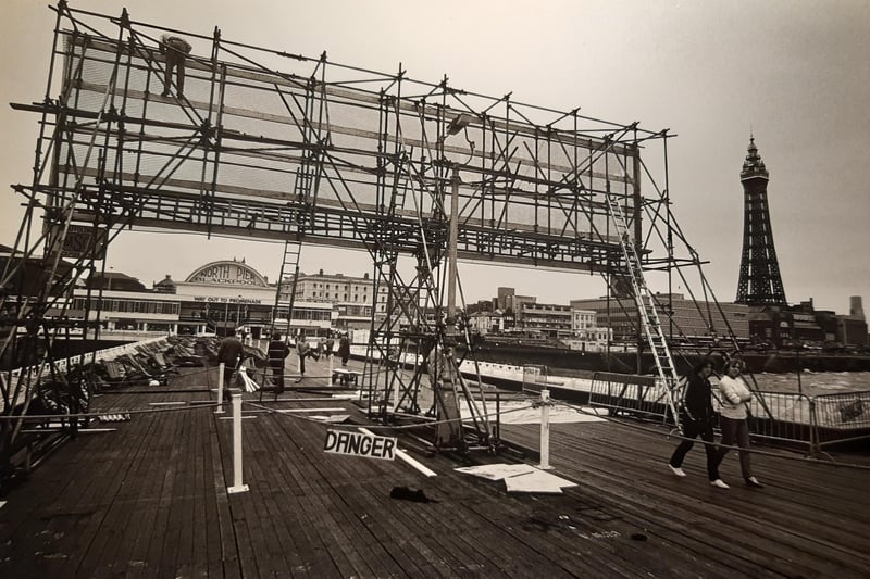 This unusual scene is from September 1982 when a light screen was constructed. Does anyone know what it was for?