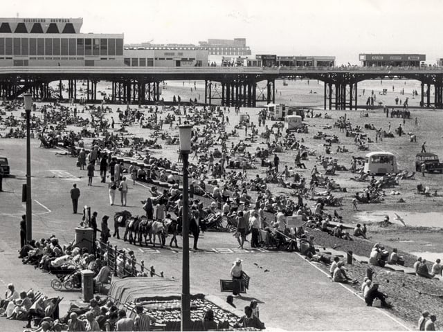 A scene of Blackpool beach in the middle of the most memorable heatwave on record in 1976