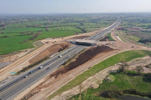 New aerial pictures show how work has progressed on a new junction on the M55. (Credit: National Highways)