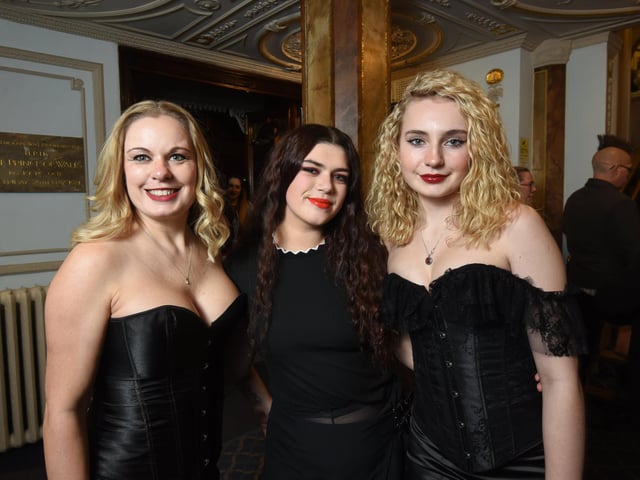 Theatre goers dress up for The Rocky Horror Show at the Grand Theatre. Clare Hassall, Ellece Warden and Sophie Hassall.