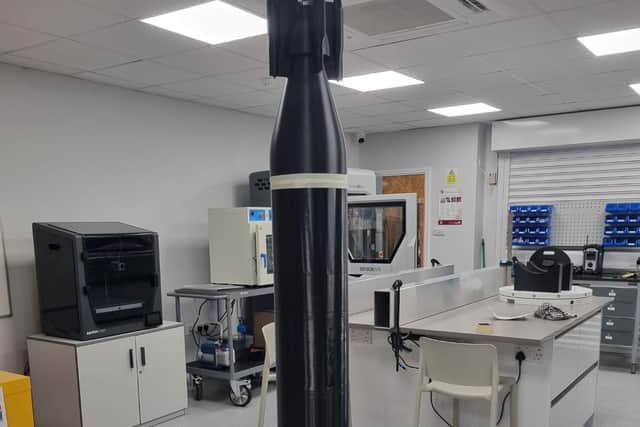 The torpedo mock-up at Airframe Designs.